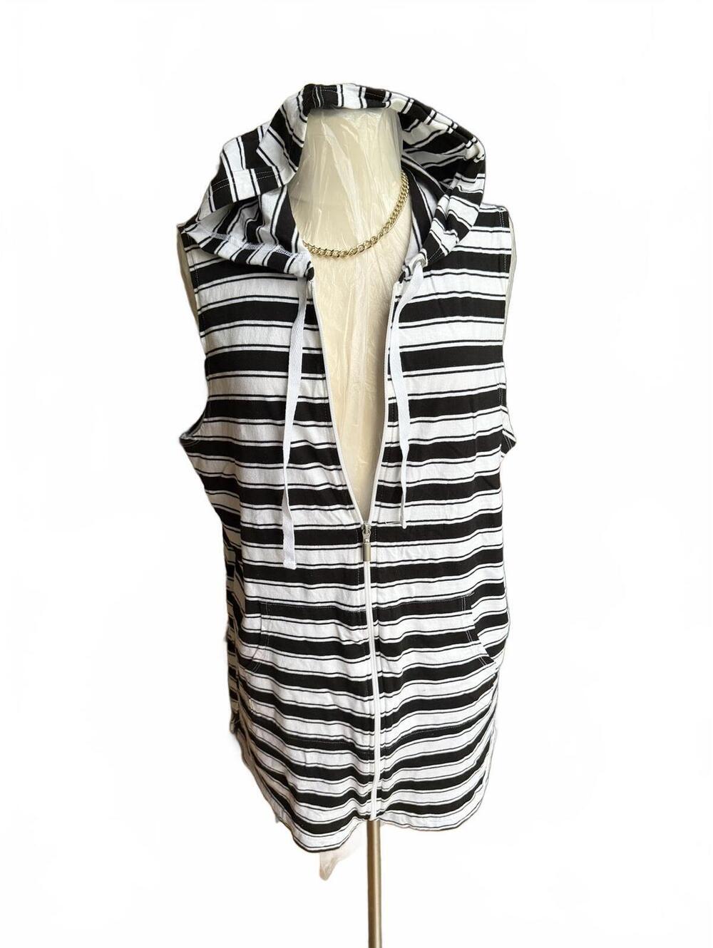Croft & Barrow Striped Hooded Zip Vest Womens Large